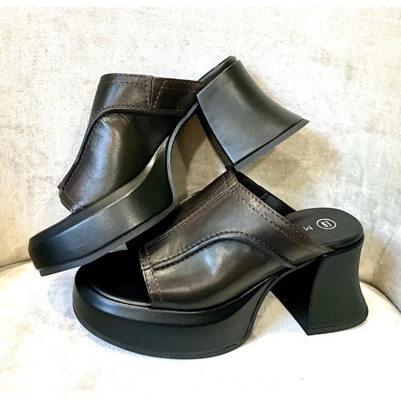 Free People E8 Miista Lota Mules Sandals Brown Leather Black Platform - Picture 3 of 9